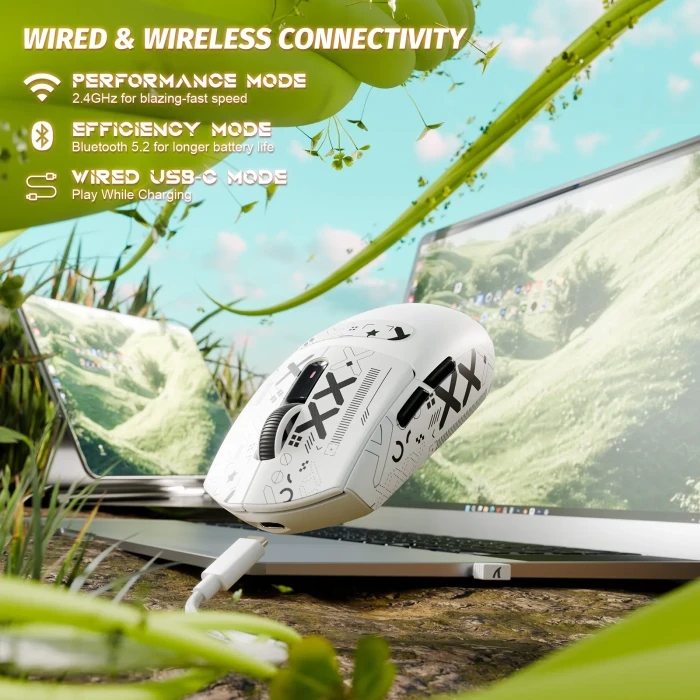 Attack Shark G3 Tri-mode Wireless Gaming Mouse, White, inkl. Grip Tape, USB/Bluetooth