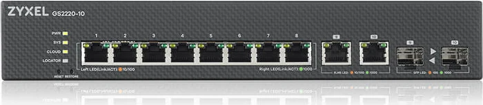 Zyxel GS2220 Desktop Gigabit Managed Switch, 8x RJ-45, 2x RJ-45/SFP