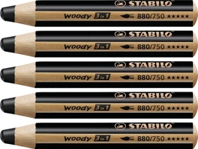 STABILO Woody 3in1 Wachsmalstift schwarz, 5er-Pack