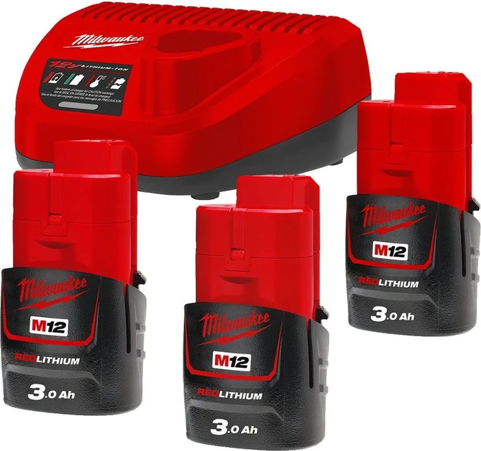 Milwaukee M12 NRG-303 Starterset 12V, 3.0Ah, Li-Ionen, 3 Akkus [9.0Ah] [108Wh]
