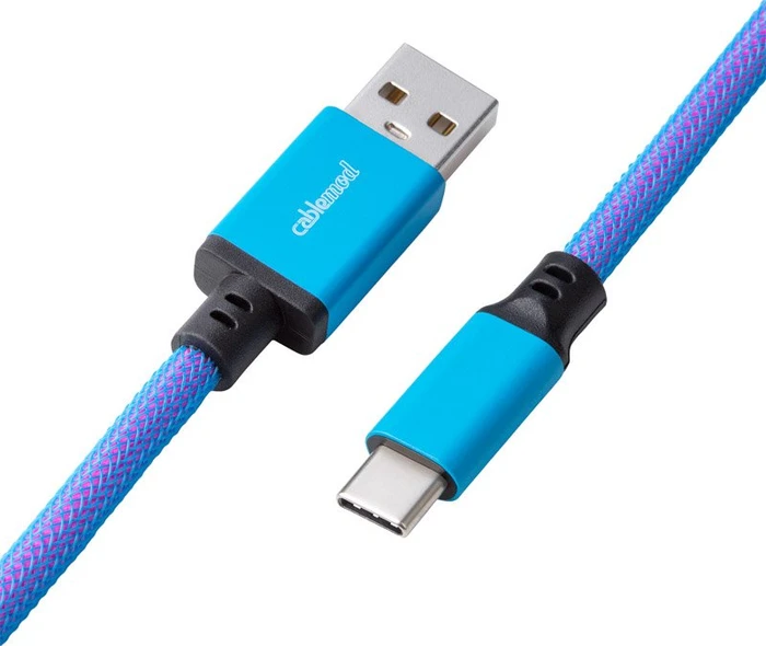 CableMod Classic Coiled Keyboard Cable USB Micro-B auf USB-A, Tastaturkabel (Spiral-Textilkabel), 1.5m, Galaxy Blue