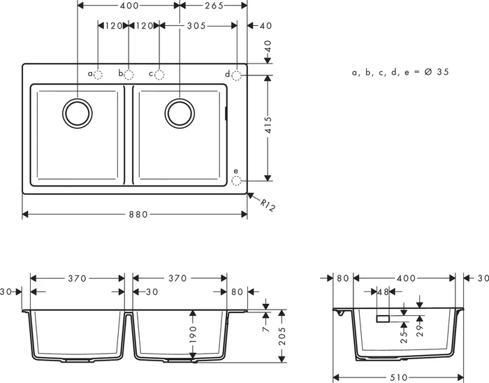 Hansgrohe S51 S510-F770 370/370 Einbau Doppelspüle graphitschwarz