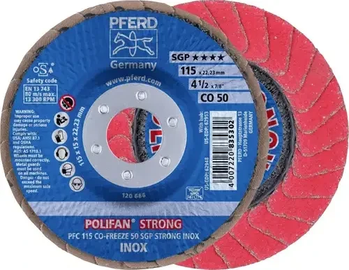 Pferd PFC 115 CO-FREEZE 50 SGP STRONG INOX POLIFAN Fächerschleifscheibe K50, 115x22.23mm, 10 Stück