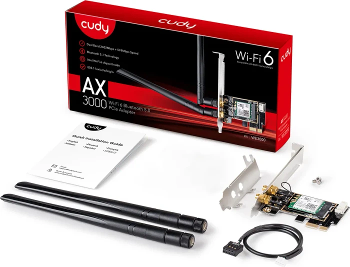 Cudy AX3000 V2 BT5.2, 2.4GHz/5GHz WLAN, Bluetooth 5.2, PCIe x1