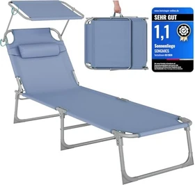 Songmics Gartenliege mit Sonnenschutz blau