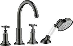 Hansgrohe Axor Montreux 4-Loch Fliesenrandarmatur mit Kreuzgriffen polished black chrome