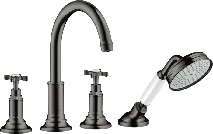 Hansgrohe Axor Montreux 4-Loch Fliesenrandarmatur mit Kreuzgriffen polished black chrome