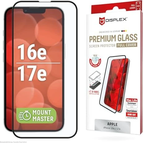 Displex Premium Glass mit Mount Master für Apple iPhone 16e/17e