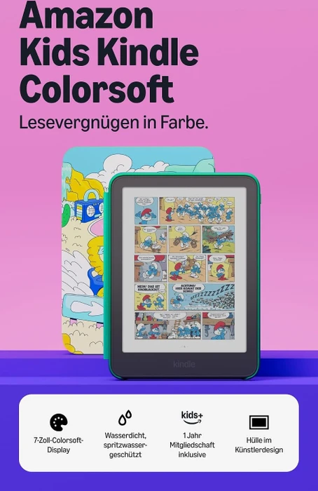 Amazon Kindle Colorsoft (3. Generation), 16GB Flash, Kids Edition, ohne Werbung, inkl. Hülle Zauberwald [2026]