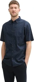 Tom Tailor Regular Fit Leinenanteil im Pünktchen-Muster Hemd kurzarm navy/dot design (Herren)