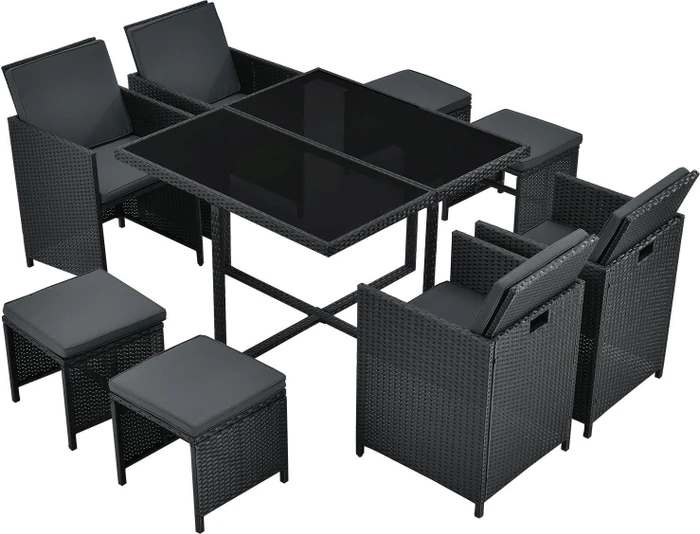 Juskys Baracoa Polyrattan Sitzgruppe schwarz