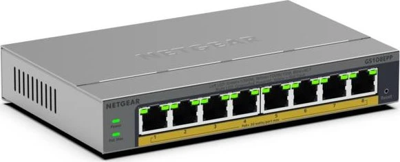 Netgear GS100 Desktop Gigabit Smart Switch, 8x RJ-45, 123W PoE+