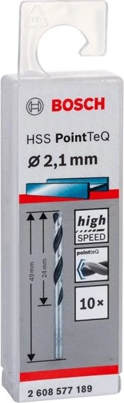 Bosch Professional HSS PointTeQ Spiralbohrer, 2.1x24x49mm, 10 Stück