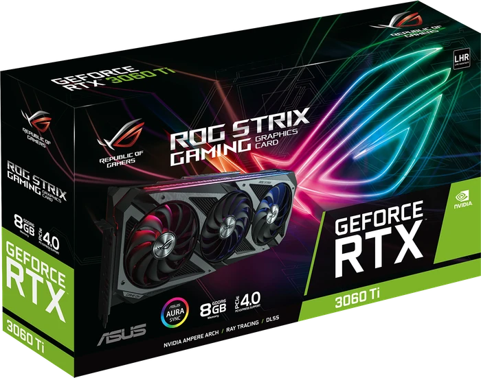 ASUS ROG Strix GeForce RTX 3060 Ti V2 (LHR), ROG-STRIX-RTX3060TI-8G-V2-GAMING, 8GB GDDR6, 2x HDMI, 3x DP