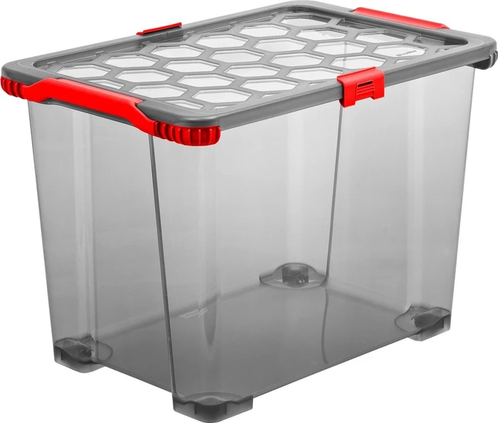 Rotho Evo Total Protection Aufbewahrungsbox, 65l, transparent/rot, inkl. Deckel