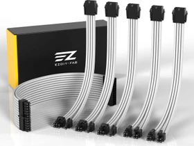 EZDIY-FAB Cable Extension Kit, 1x 24-Pin, 2x 4/8-Pin ATX, 3x 8-Pin PCIe, 18AWG, weiß/schwarz