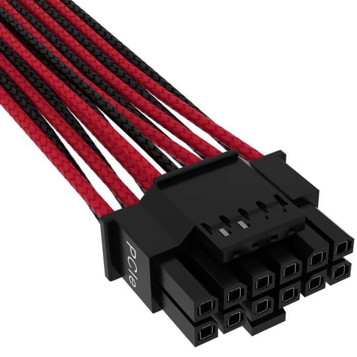 Corsair PSU Cable Type 4 - 600W PCIe 5.0 12VHPWR, 2x 8-Pin PCIe Stecker auf 16-Pin PCIe 5.0 12VHPWR Stecker, Adapterkabel, Premium Individually Sleeved, rot/schwarz, 65cm