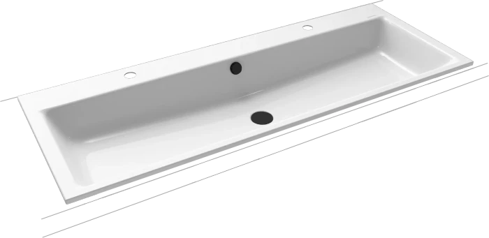 Kaldewei Puro Einbau-Doppelwaschtisch 120x46cm mit 2x1 Hahnlochbohrung, Perl-Effekt, alpinweiß
