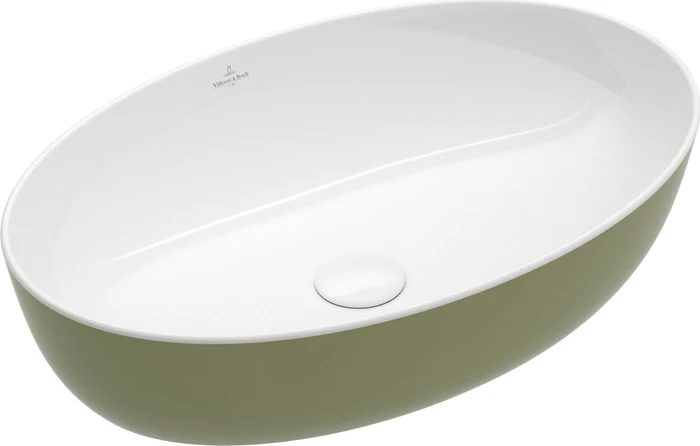 Villeroy & Boch Artis Aufsatzwaschbecken 610x410x130mm, ohne Hahnloch, ohne Überlauf, sage green