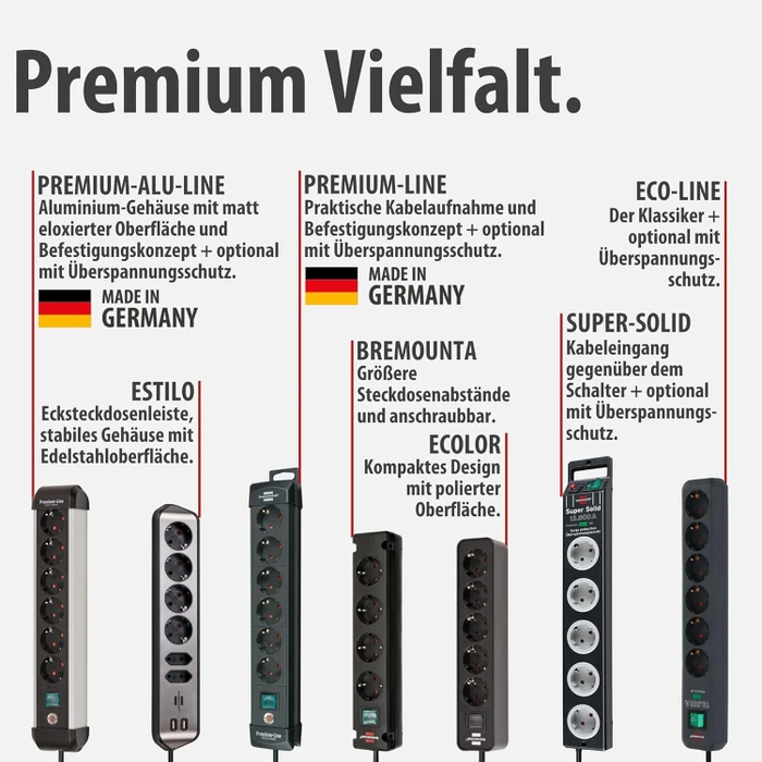 Brennenstuhl Premium-Line, 6-fach, 1x USB-A/2x USB-C USB-PD, 3m, schwarz
