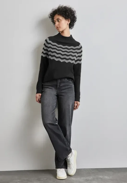 Street One Melange-Look Pullover schwarz (Damen)