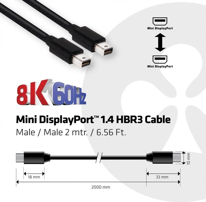 Club 3D Mini DisplayPort/Mini DisplayPort 1.4 Kabel HBR3 schwarz, 2m