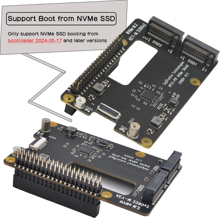 Geekworm X1004 Dual PCIe auf M.2 Key-M NVMe Adapter-Board, M.2 M-Key 2230/2242/2260/2280 NVMe Slot für Raspberry Pi 5