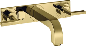 Hansgrohe Axor Citterio 3-Loch Waschtischarmatur für Wandmontage mit Hebelgriffen und Platte polished brass