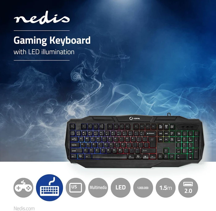 Nedis Gaming Tastatur, LEDs RGB, schwarz, USB, US