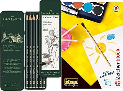 Faber-Castell Castell 9000 Bleistift sortiert, Metalletui, 6er-Set