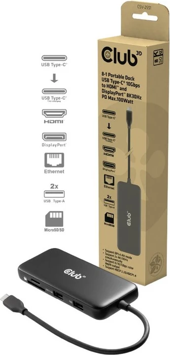 Club 3D 8-in-1 Hub, USB-C 3.1 [Stecker]