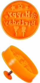 Städter Präge-Ausstecher mit Auswerfer Happy Birthday 6.5cm orange