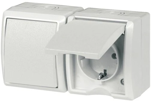 REV Ritter AquaForm Aus-/Wechselschalter + Steckdose AP IP44 waagerecht, weiß