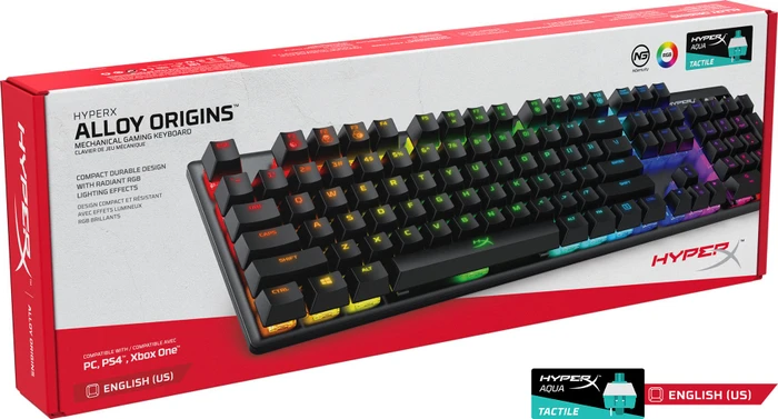 HP HyperX Alloy Origins, LEDs RGB, HyperX AQUA, USB, US