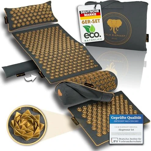 Calm Elephant Ultimate-Set Akupressurmatte 71 x 42cm Massagematte mit Wärmefunktion grau