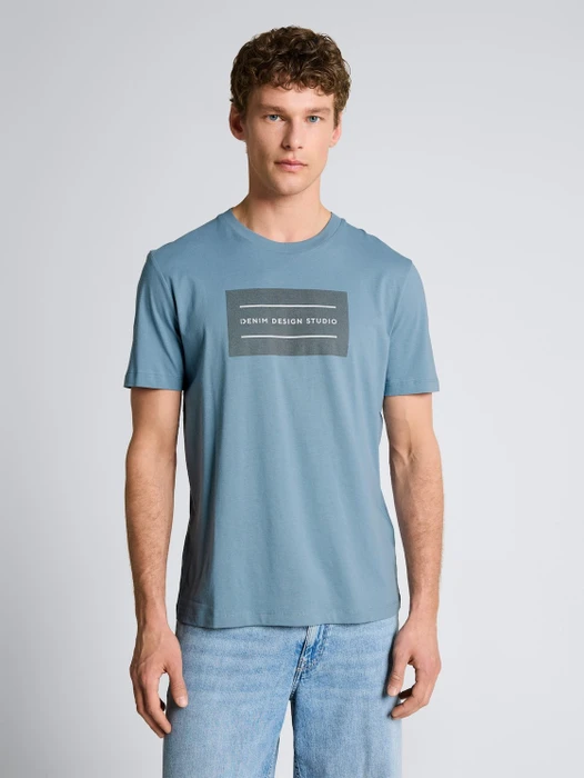Tom Tailor Basic mit Logo-Print T-Shirt kurzarm steel blue (Herren)