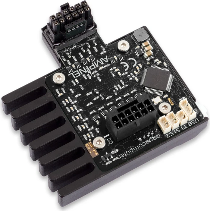 Aqua Computer AMPINEL 12V-2x6, Aktives Power-Management für Grafikkarten, Adapter zur Überwachung von Temperatur/Leistung, 180°, Sense-Pins an der Unterseite