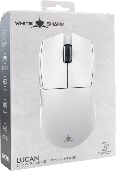 White Shark Lucan Wireless Gaming Mouse, weiß, USB/Bluetooth