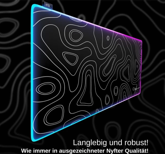 Nyfter Nyfpad RGB XXL Topography Gaming Mousepad, 900x500mm, schwarz