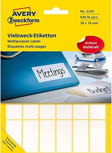 Avery-Zweckform Mini-Organisationsetiketten Sonderformat, 38x18mm, weiß, 27 Blatt (648 Etiketten)
