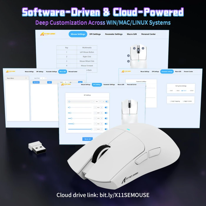 Attack Shark X11SE Wireless Gaming Mouse weiß, USB/Bluetooth