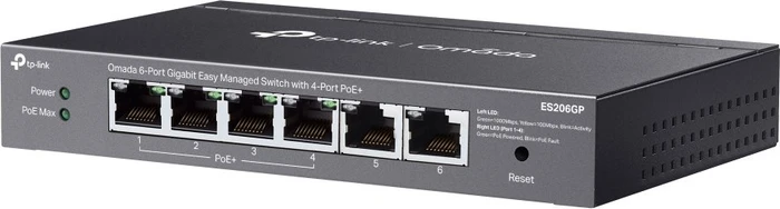 TP-Link Omada ES200 Desktop Gigabit Managed Switch, 6x RJ-45, 65W PoE+