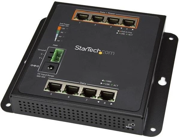 StarTech IES81 Industrial Wallmount Gigabit Switch, 8x RJ-45, 120W PoE+