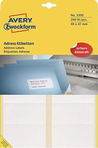 Avery-Zweckform Adressetiketten Sonderformat, 95x47mm, weiß, 20 Blatt (240 Etiketten)