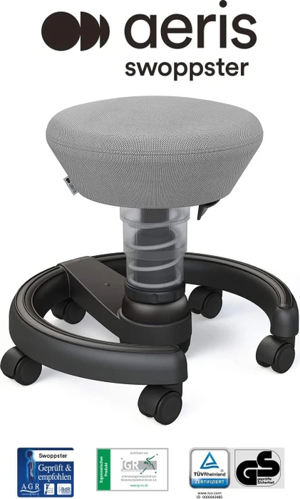 Aeris Swoppster New Edition Schreibtischhocker für Kinder, Gestell schwarz, Bezug Harlequin grau