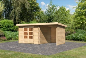Karibu Bastrup 5 Gartenhaus inkl. Anbau 2m + Rück- und Seitenwand natur