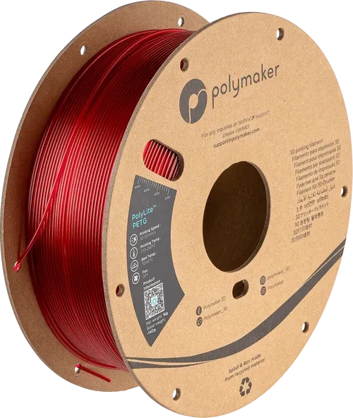 Polymaker PolyLite PETG, Translucent Red, Spule, 1.75mm, 1.00kg