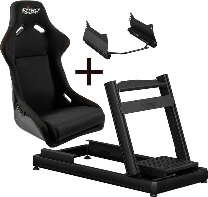 Nitro Concepts E-Racer - Core Evo Bundle, E-Racer Rig & R300 Evo Seat Bundle mit Slider-Set, schwarz
