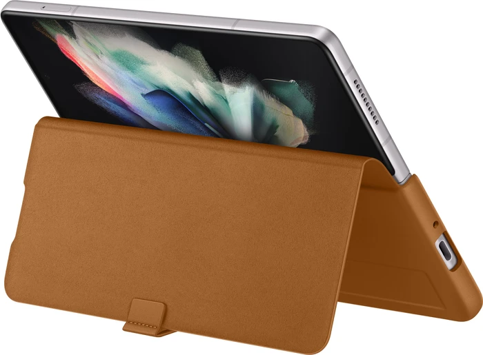 Samsung Leather Flip Cover für Galaxy Z Fold 3 5G Camel