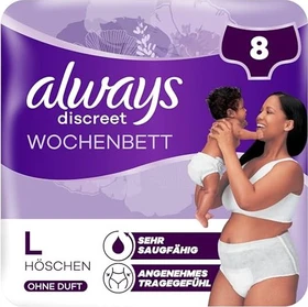 Always Discreet Postpartum/Wochenbett Inkontinenz Höschen Schutzhose Größe L, 8 Stück